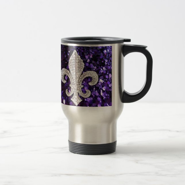 Mug De Voyage Pourpre de Fleur De Lis Sequins de bijou (Droit)