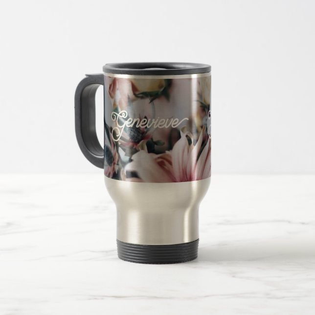 Mug De Voyage Poussette gravée en acier inoxydable, Cadeau perso (Devant gauche)