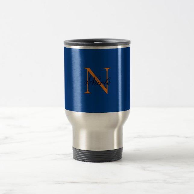 Mug De Voyage Premier monogramme manuscrit propre nom Deep Blue (Centre)
