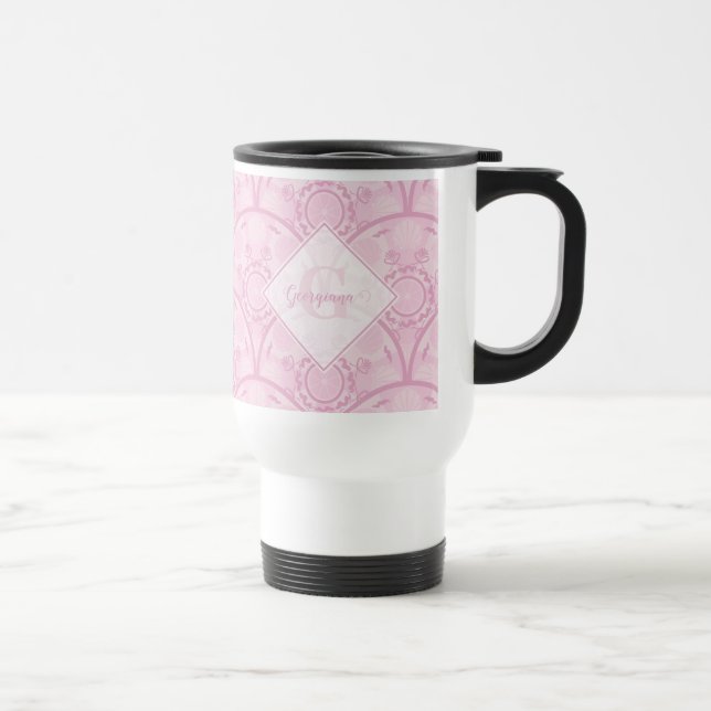 Mug De Voyage Preppy Personnalisée En Mandala Rose Art Déco (Droite)