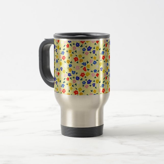 Mug De Voyage Pretty Dainty Cute Floral on Pastel Yellow (Devant gauche)