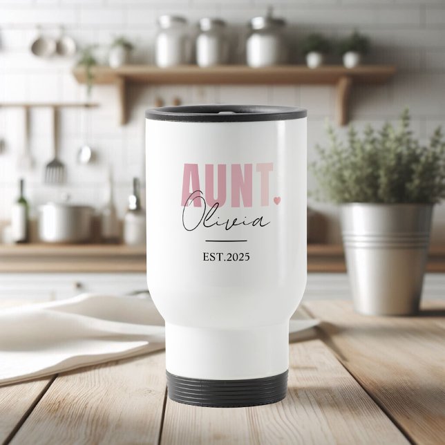 Mug De Voyage Promu à Tante EST 2025 | Nouvelle tante personnali (Créateur téléchargé)