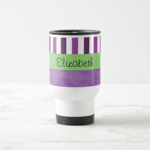 Mug De Voyage Purple Damask, Purple Stripes, Stripe, Votre Nom