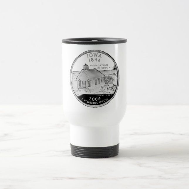 Mug De Voyage Quartier d'État de l'Iowa Reverse Side Faux (Centre)