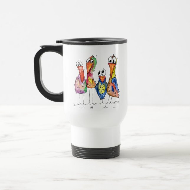 Mug De Voyage Quatre Beaux Oiseaux Bleus Bleus (Gauche)