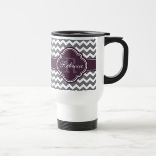 Mug De Voyage Quatrefoil violet Monogram Grey Chevron Motif