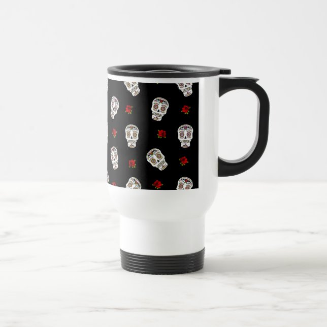 Mug De Voyage RAB Rockabilly Sugar Skulls Roses On Black (Droite)