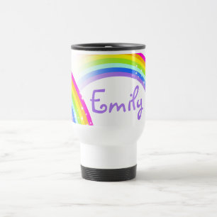 Mug De Voyage Rainbow violet étoiles et nom personnalisé
