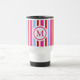 Mug De Voyage Rayo Diagonaux Rouge et Bleu Clair Monogramme