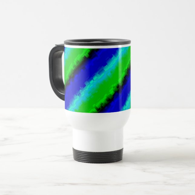 Mug De Voyage Rayures de verre brisé bleu vert (Devant gauche)