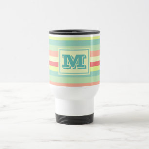 Mug De Voyage Rayures lumineuses colorées Monogramme moderne
