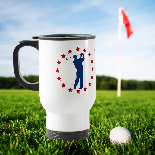 Mug De Voyage Red Stars Blue Golfer (Créateur téléchargé)