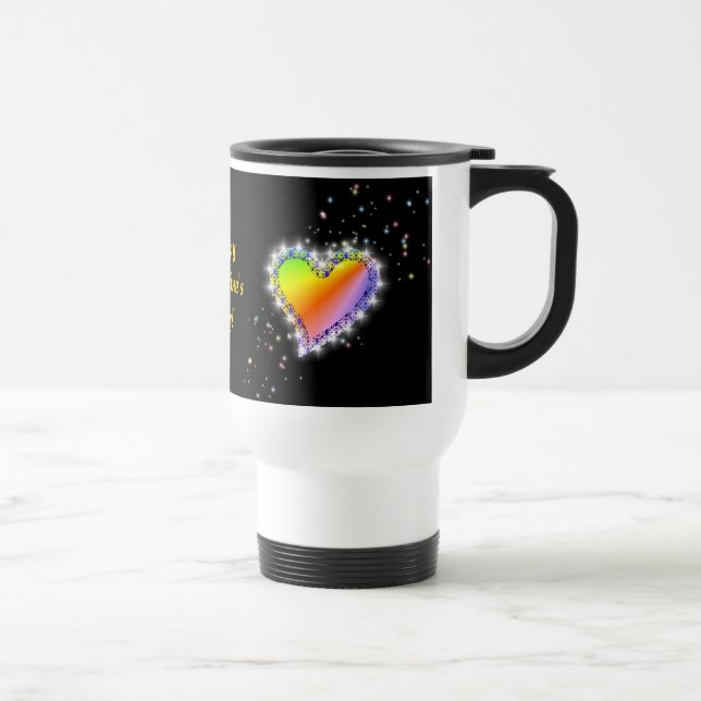 Mug De Voyage Regenbogen-Herz mit Sternchen auf schwarz (Droite)
