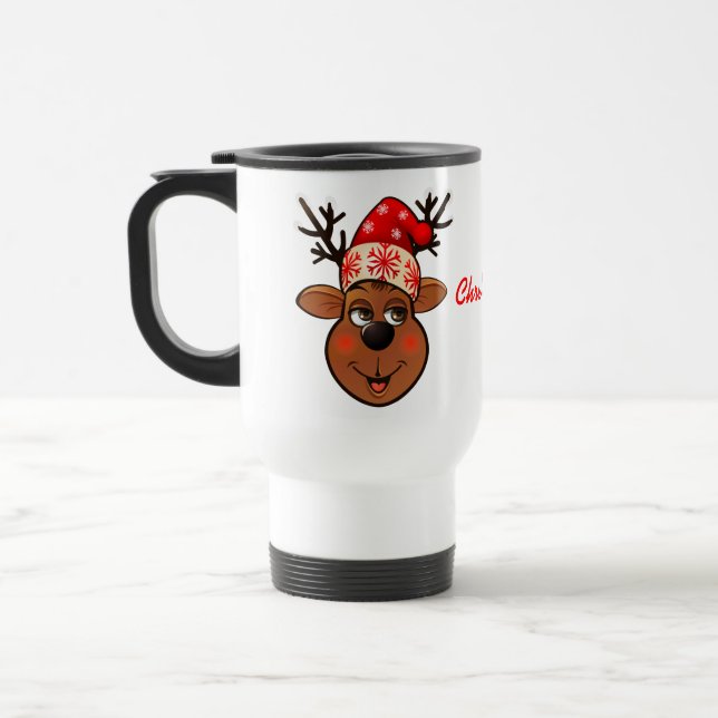 Mug De Voyage Renne mignon avec le casquette de Noël (Gauche)