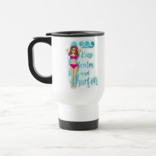 Mug De Voyage Restez calme et surf sur la brune fille