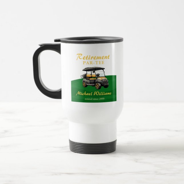 Mug De Voyage Retraite Elégant Golf Thème Panier Vert Or (Gauche)