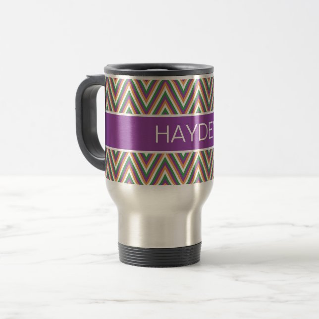 Mug De Voyage Retro Chevron Pattern Cool Personalised (Devant gauche)