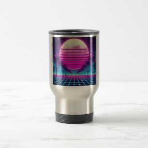 Mug De Voyage rétro, lune de néon des années 80/palmiers