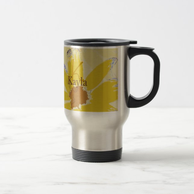 Mug De Voyage Rétro marguerite jaune décorée d'un monogramme (Droit)