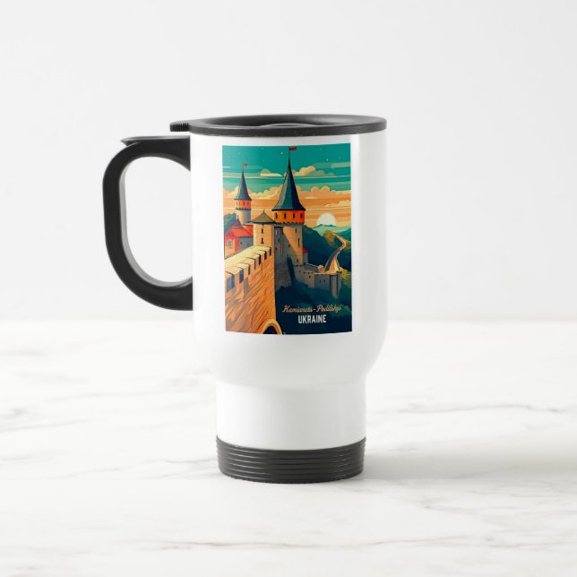 Mug De Voyage Retro Ukraine Castle Sunrise Wanderlust (Gauche)