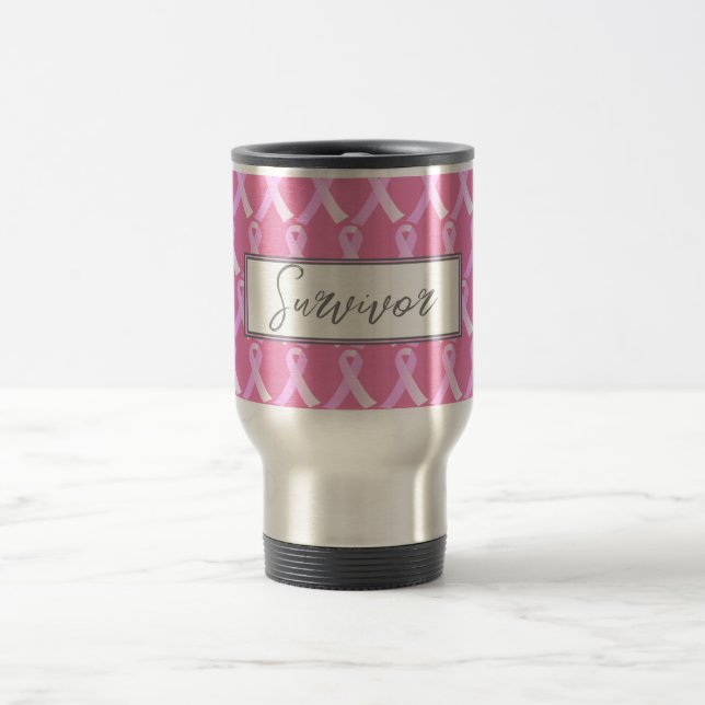 Mug De Voyage Ribbon rose Cancer du sein Survivant Mug Voyage (Centre)