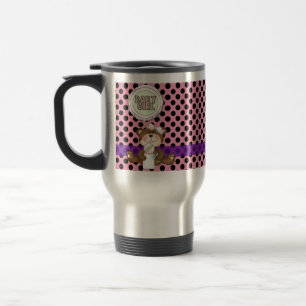 Mug De Voyage Rose avec Pois noire fille ours en peluche