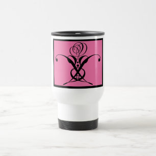 Mug De Voyage Rose rose Art déco noir
