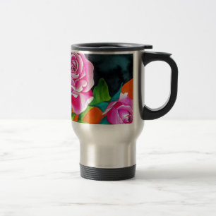 Mug De Voyage Rose rose avec aquarelle orange