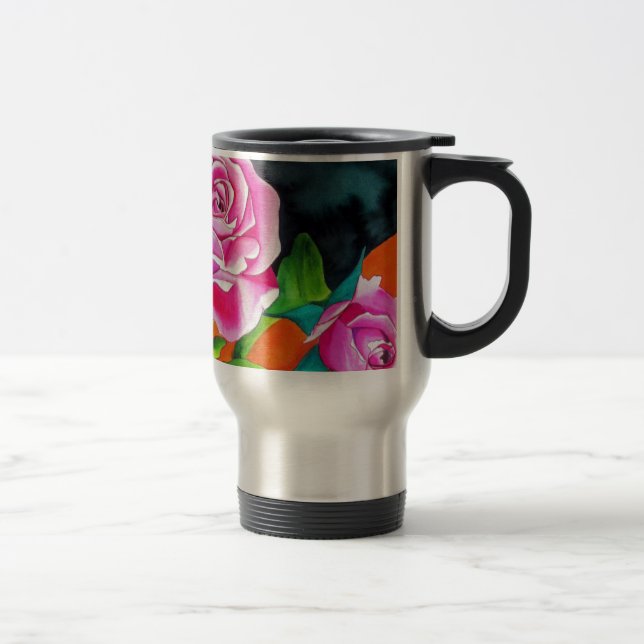 Mug De Voyage Rose rose avec aquarelle orange (Droit)