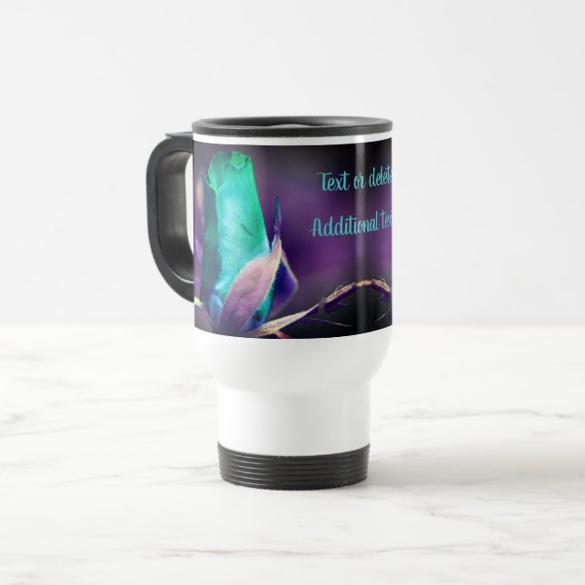 Mug De Voyage Rosebud Floral Turquoise Personnalisé (Devant gauche)