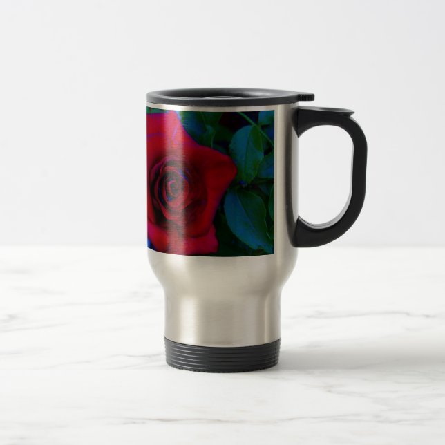 Mug De Voyage Roses rouges aux tons bleus (Droit)