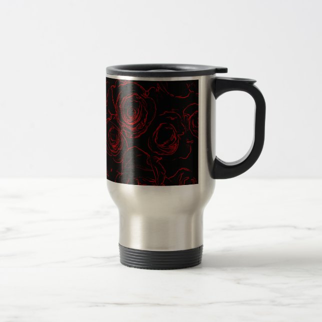 Mug De Voyage Roses rouges sur fond noir (Droit)