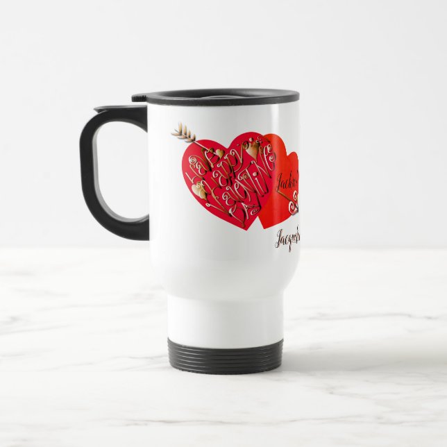 Mug De Voyage Rouge "Ayez un Heureuse Sainte-Valentin" Coeurs et (Gauche)