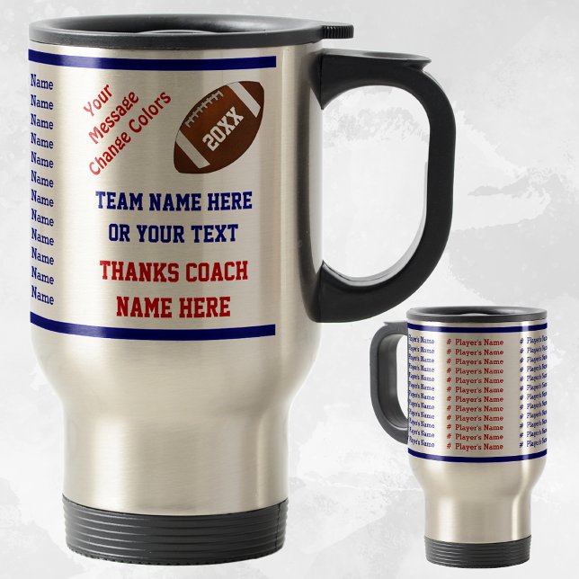 Mug De Voyage Rouge, Blanc et Bleu, Football Coach Idées Cadeaux (Créateur téléchargé)