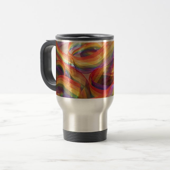 Mug De Voyage ruban arc-en-ciel en cascade généré par Gemini (Devant gauche)