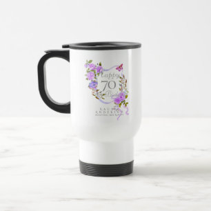 Mug De Voyage Ruban de rose pourpre 70e anniversaire