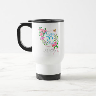 Mug De Voyage Ruban de rose rose 70e anniversaire
