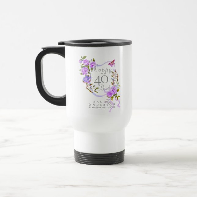 Mug De Voyage Ruban Rose Violet 40ème Anniversaire (Gauche)
