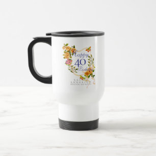 Mug De Voyage Rubans de rose d'or 40e anniversaire