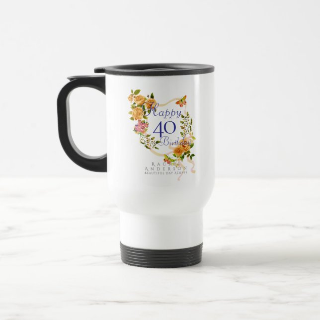 Mug De Voyage Rubans de rose d'or 40e anniversaire (Gauche)
