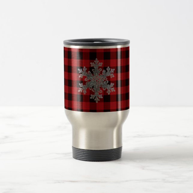 Mug De Voyage Russe rouge et noir plaid avec détail de flocon de (Centre)