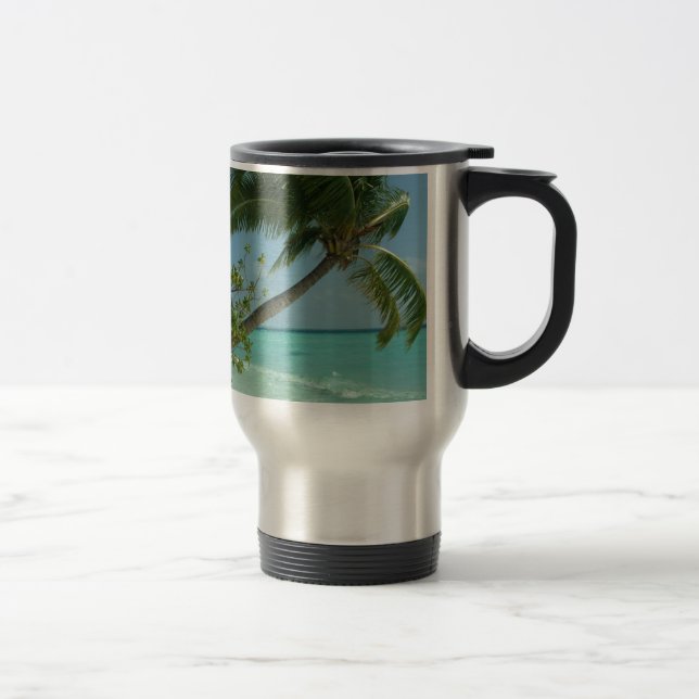 Mug De Voyage Sable de plage tropicale soleil eau océan vagues s (Droit)
