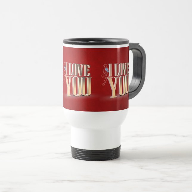 Mug De Voyage Saint Valentin Rouge 3D Je t'aime (Devant droit)