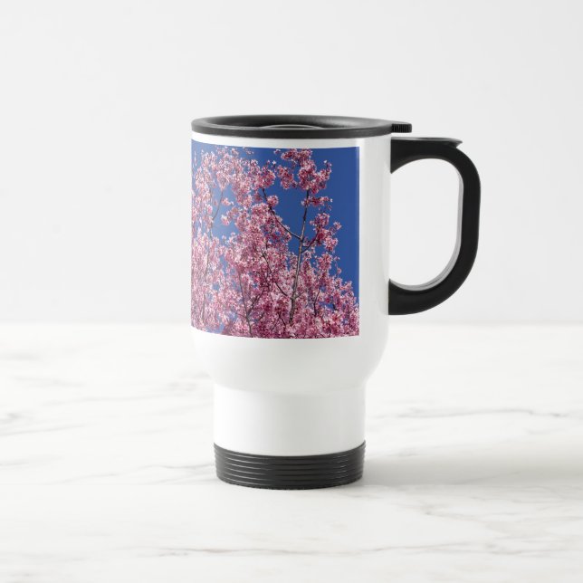 Mug De Voyage Sakura Cherry Fleurit Dans Le Bleu (Droite)