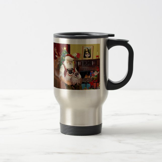 Mug De Voyage Santa à la maison - Pug (deux) (Droit)
