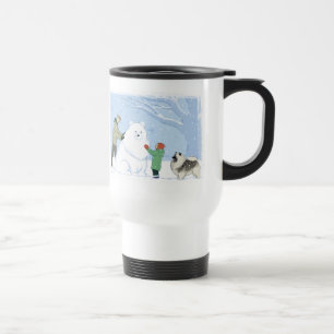 Mug De Voyage Scène de vacances d'hiver de chien de neige Keesho