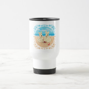 Mug De Voyage Scotties roux au bord de la mer