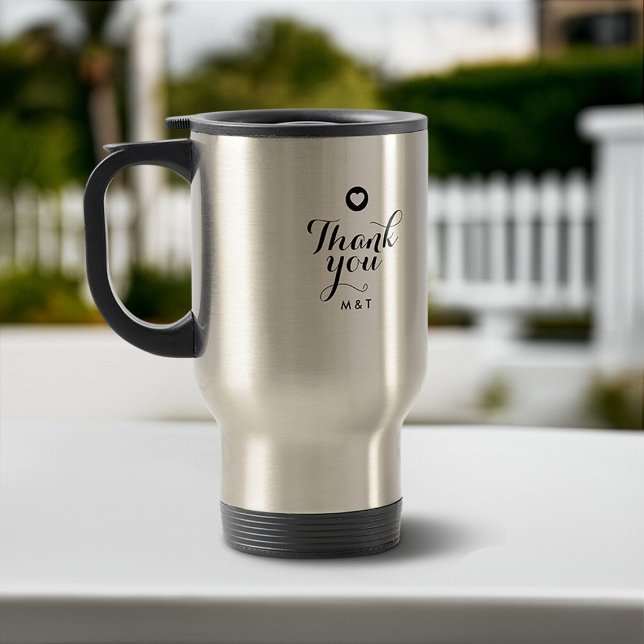 Mug De Voyage Script minimal Couple Coeur Merci Monogramme (Créateur téléchargé)