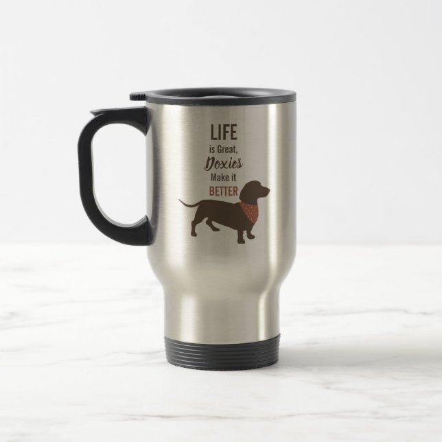 Mug De Voyage Silhouette Dachshund minimaliste devis personnalis (Gauche)