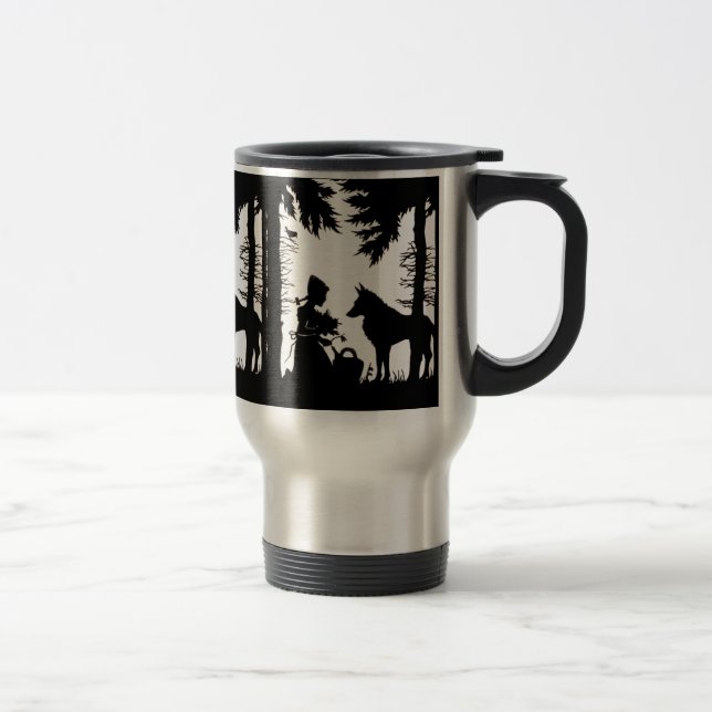 Mug De Voyage Silhouette Noire Rouge Hood Wolf Woods (Droit)